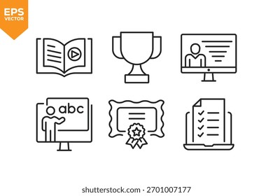 Conjunto de ícones de linha E-Learning. Ícones de estrutura de tópicos coleção ilustração de estoque ilustração de estoque