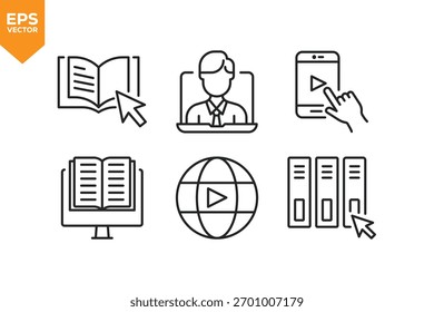 Conjunto de ícones de linha E-Learning. Ícones de estrutura de tópicos coleção ilustração de estoque ilustração de estoque
