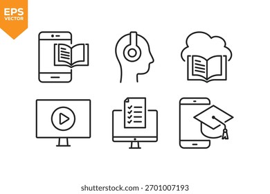 Conjunto de ícones de linha E-Learning. Ícones de estrutura de tópicos coleção ilustração de estoque ilustração de estoque