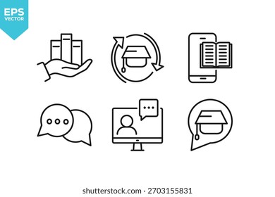 Conjunto de ícones de linha E-Learning. Ilustração de estoque de coleção de ícones de estrutura de tópicos