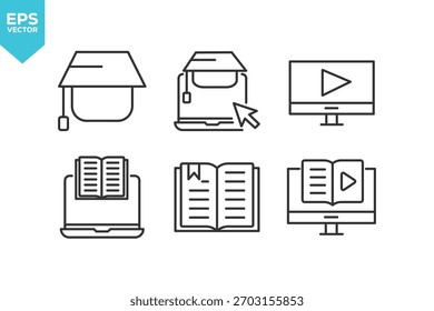 Conjunto de ícones de linha E-Learning. Ilustração de estoque de coleção de ícones de estrutura de tópicos