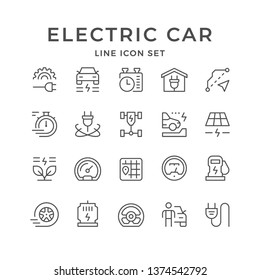 Set line icons of electric car