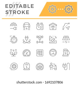 Set line icons of electric car