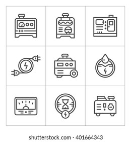 Set Line Icons Of Electrical Generator