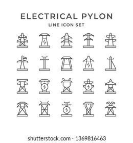 Set line icons of electrical pylon