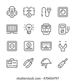 Set line icons of electricity