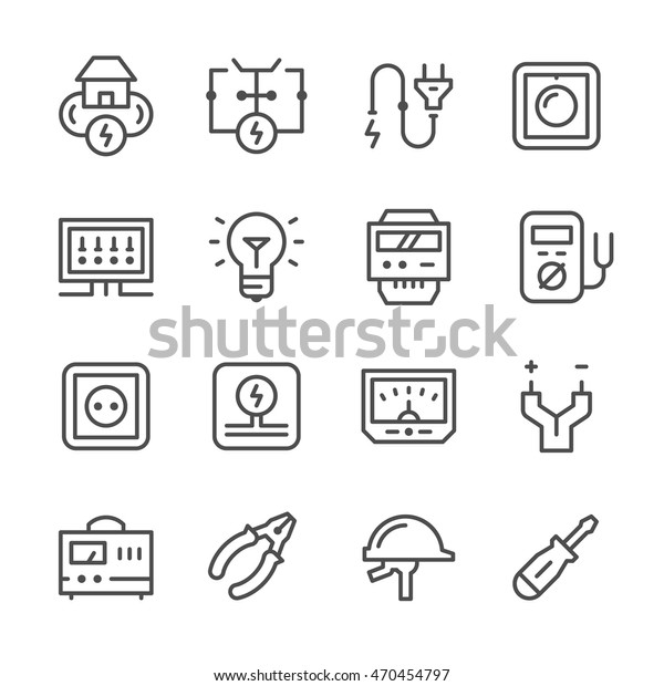 Set line icons of\
electricity