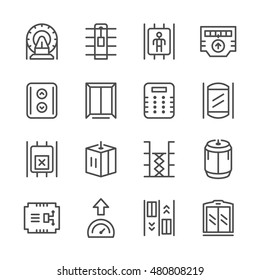 Set Line Icons Of Elevator