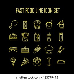 Set of line icons with fast food for restaurant or commercial