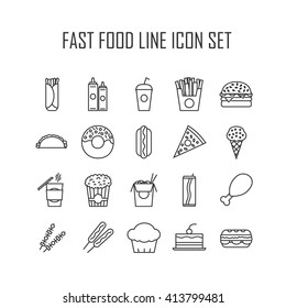 Set of line icons with fast food for restaurant or commercial