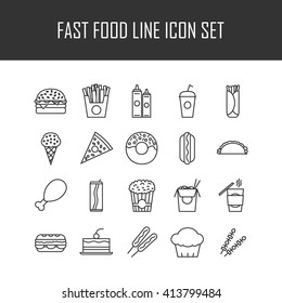 Set of line icons with fast food for restaurant or commercial