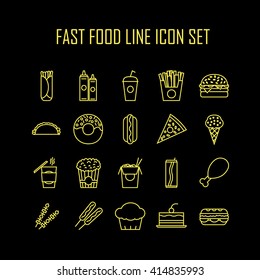 Set of line icons with fast food for restaurant or commercial