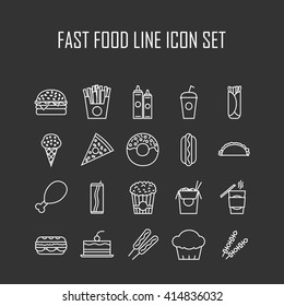 Set of line icons with fast food for restaurant or commercial