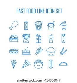 Set of line icons with fast food for restaurant or commercial
