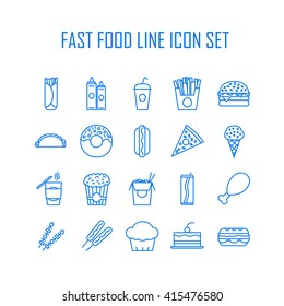 Set of line icons with fast food for restaurant or commercial