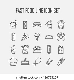 Set of line icons with fast food for restaurant or commercial