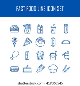 Set of line icons with fast food for restaurant or commercial