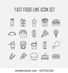 Set of line icons with fast food for restaurant or commercial