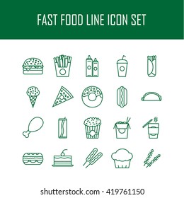 Set of line icons with fast food for restaurant or commercial