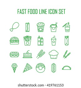 Set of line icons with fast food for restaurant or commercial