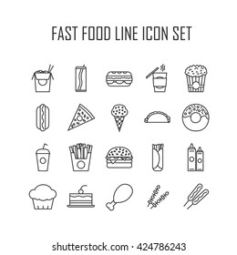 Set of line icons with fast food for restaurant or commercial