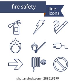 Set of line icons for fire safety. Vector illustration.