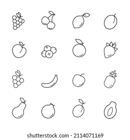 Set of line icons fruit on white background. A collection of outline symbols. Flat web icon.	