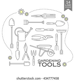 Set of line icons - garden tools. Web site design.