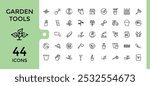 Set of line icons for gardening tools. Linear icon collection for garden. Editable stroke. Pixel perfect symbol for web and ui pack. Vector illustration.