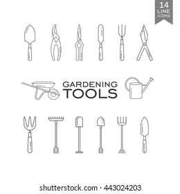 Set of line icons - gardening tools for web site design. Spring season gardening