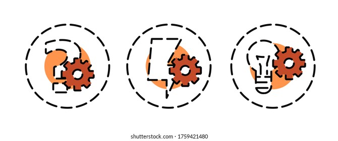 set of line icons with gear. light bulb, lightning, question mark