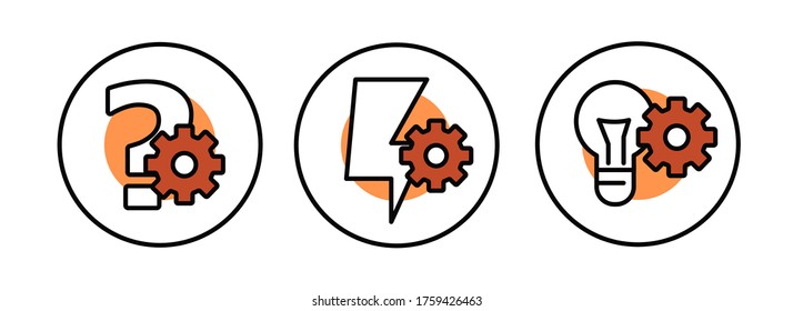 set of line icons with gear. light bulb, lightning, question mark