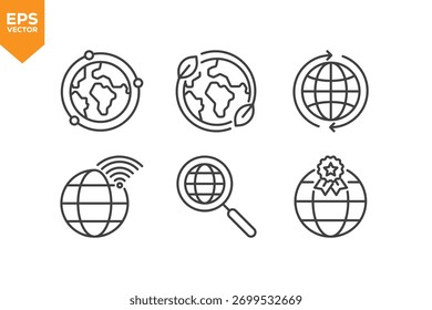 Set of line icons Globe. Outline icons collection stock illustration stock illustration