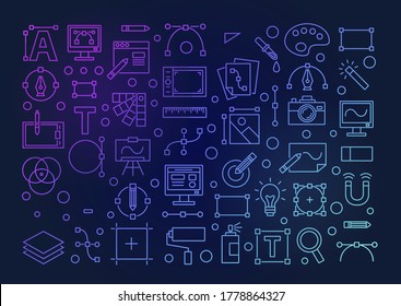 Set line icons of graphic design. Simple vector linear icons in a modern style flat. Graphic design, creative package, software.
