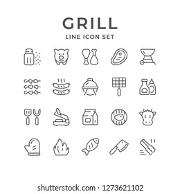 Set line icons of grill