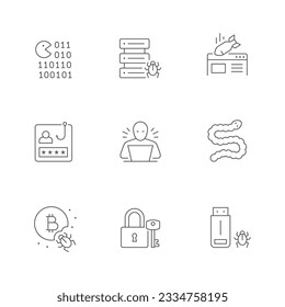 Set line icons of hacking