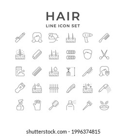 Set line icons of hair isolated on white