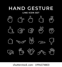Establecer iconos de línea de gesto de mano aislados en negro
