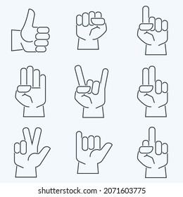 Set line icons of hand gesture, vector