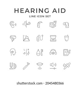 Set line icons of hearing aid isolated on white