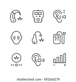 Set Line Icons Of Hearing Aid