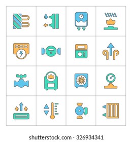 Set line icons of heating isolated on white. Vector illustration