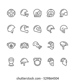 Set line icons of helmets and masks