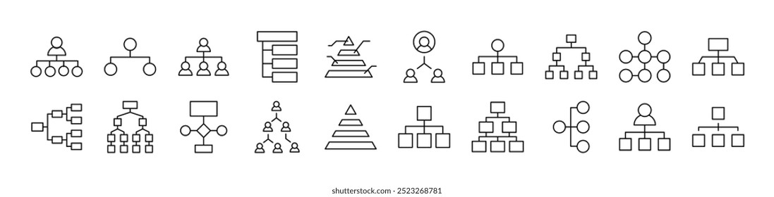 Set of Line Icons of Hierarchy. Editable Stroke. Minimalistic Linear Pictogram for Design of Cards, Apps, Banners, Posts