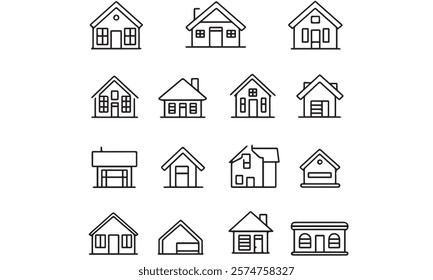 Set line icons of houses black vector white background