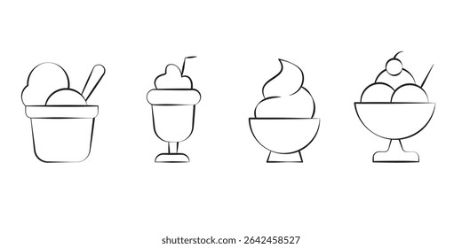 Set of Line Icons. Ice Cream and Frozen Desserts