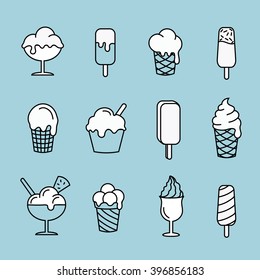 Set line icons Ice cream.  Dessert  sweet food Vector illustration