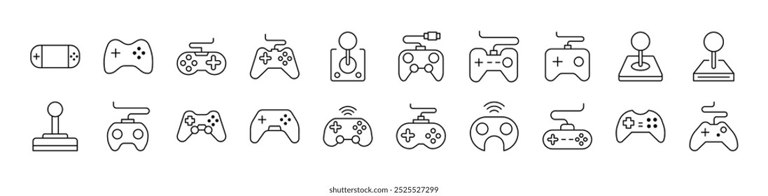 Set of Line Icons of Joystick. Editable Stroke. Minimalistic Linear Pictogram for Design of Cards, Apps, Banners, Posts