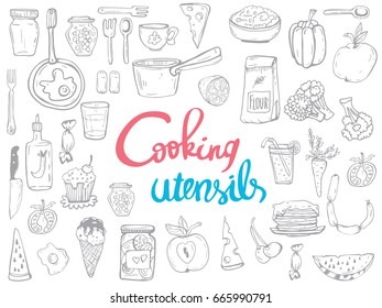 Set line icons kitchen concept seamless background 