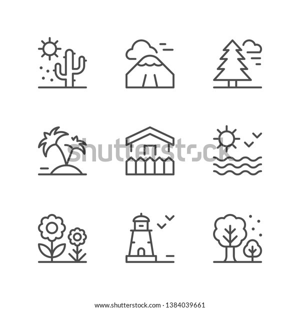 Set line icons of\
landscape
